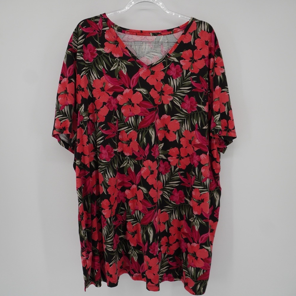 Catherines Easy Fit Tees 2X Short Sleeve Hawaiian Tropical Resort 100% Cotton